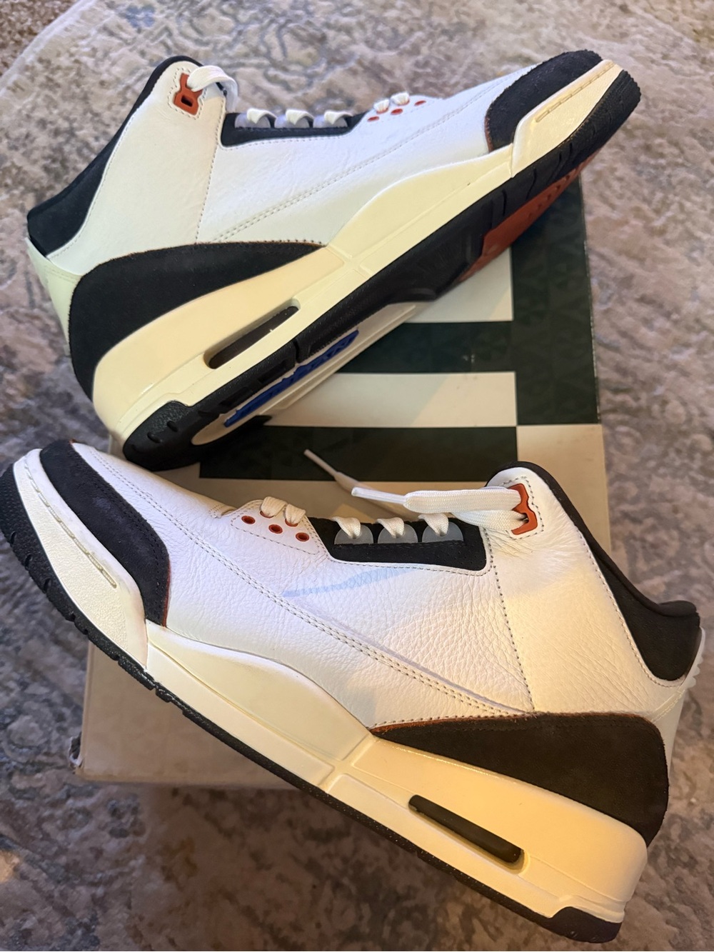 Jordan 3 Retro Quai 54 - White and Black Leather Sneakers with Orange Accents